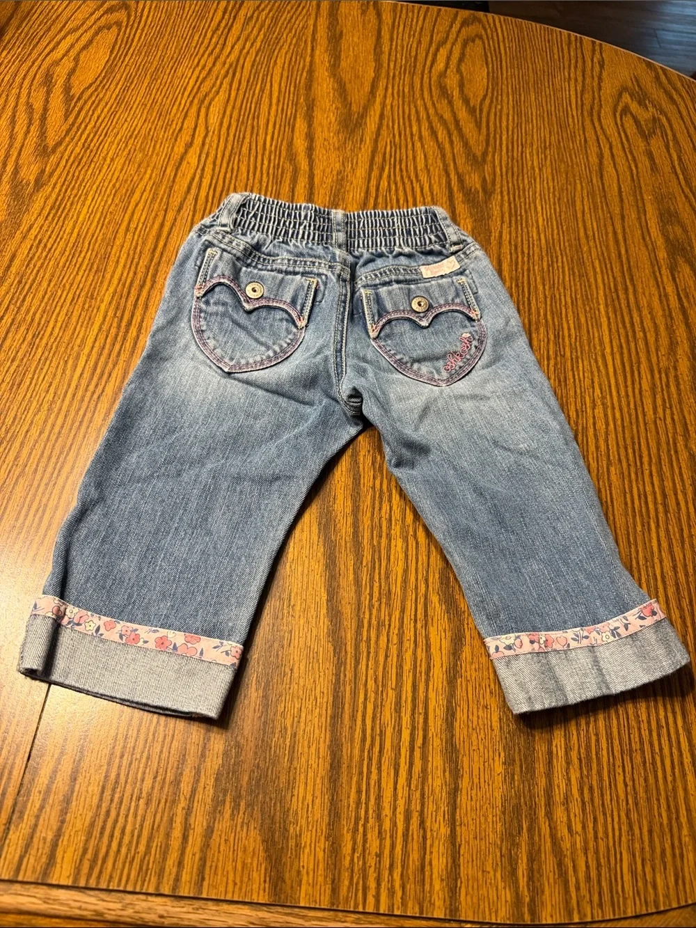 OshKosh B'gosh Light Blue Denim Capri Jeans with Pink Floral Trim